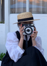 Chic Beige Straw Woven Patchwork Floppy Sun Hat