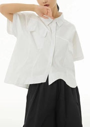 Chic Black Asymmetrical Design Oversized Cotton Shirt Tops Summer