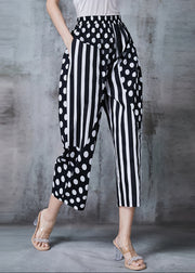 Chic Black Asymmetrical Patchwork Cotton Harem Pants Summer