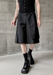 Chic Black Asymmetrical Pockets Patchwork High Waist Men Pants