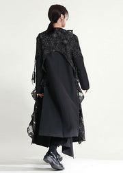 Chic Black Asymmetrical Ruffled Patchwork Tulle Trench Coats Fall