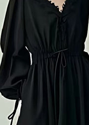 Chic Black Cinched Exra Large Hem Cotton Maxi Dresses Spring