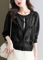 Chic Black Floral Ice Size Knit Cardigans Summer