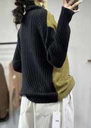 Chic Black High Neck Asymmetrical Design Knit Sweater Tops Winter