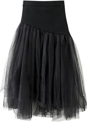 Chic Black High Waist Asymmetrical Patchwork Tulle Skirt Summer