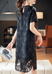 Chic Black Hollow Out Side Open Chiffon Long Dresses Summer