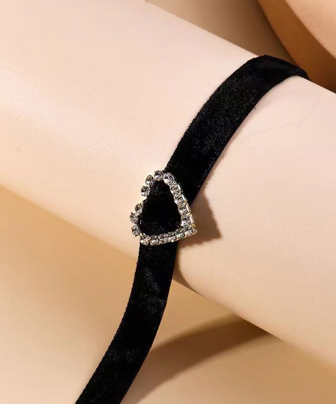 Chic Black Love Fabric Art Zircon Choker