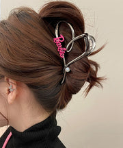 Chic Black Metal Alloy Pearl Love Hairpin