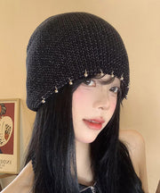 Chic Black Nail Bead Versatile Knit Bonnie Hat