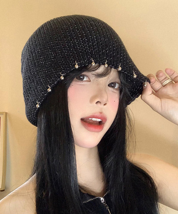 Chic Black Nail Bead Versatile Knit Bonnie Hat