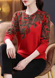 Chic Black O Neck Zircon Patchwork Wool Sweaters Long Sleeve