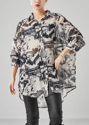 Chic Black Oversized Inkwash Painting Chiffon Blouse Tops Summer