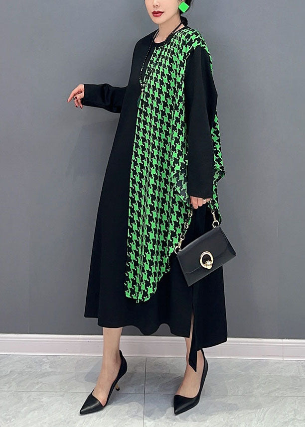 Chic Black Oversized Patchwork Plaid A Line Dress Spring