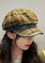 Chic Black Plaid Zircon Patchwork Woolen Beret Hat