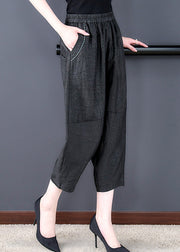 Chic Black Pockets Elastic Waist Silk Harem Pants Fall