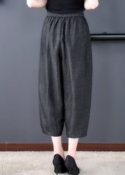 Chic Black Pockets Elastic Waist Silk Harem Pants Fall