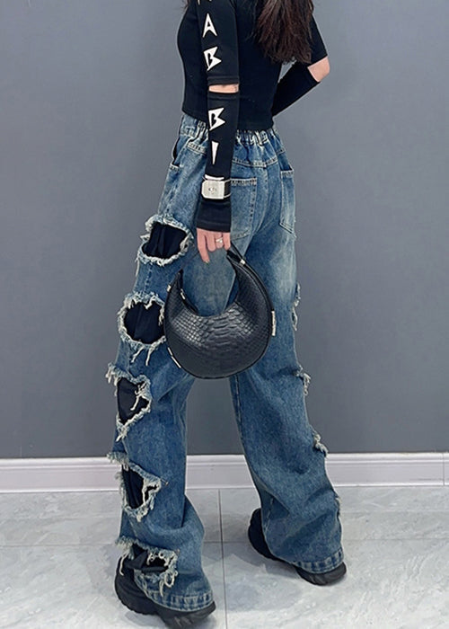 Chic Black Pockets High Waist Denim Pants Spring