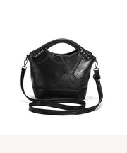 Chic Black Rivet Sheepskin Satchel Handbag