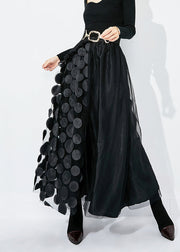 Chic Black-Green Dot Ruffled Patchwork Dot Tulle A Line Skirts Summer