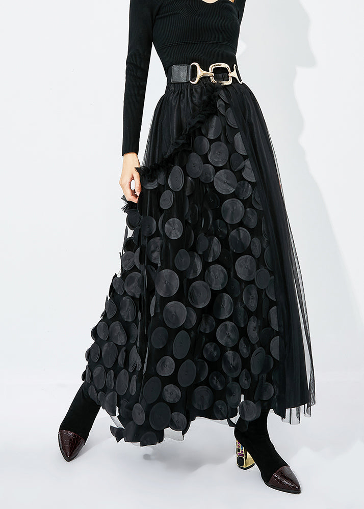 Chic Black-Red Dot Ruffled Patchwork Dot Tulle A Line Skirts Summer