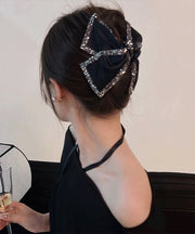 Chic Black Zircon Bow Shark Clamp Hairpin