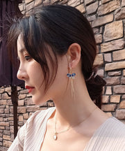 Chic Blue Alloy Zircon Butterfly Tassel Drop Earrings