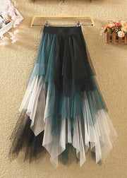 Chic Blue Asymmetrical Elastic Waist Patchwork Tulle Skirts Summer