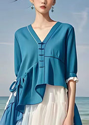 Chic Blue Asymmetrical Patchwork Chiffon Dress Half Sleeve