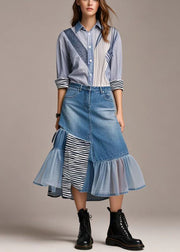 Chic Blue Asymmetrical Patchwork Tulle Denim Skirts Spring