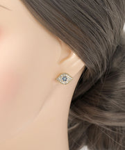 Chic Blue Copper Zircon Gem Stone Stud Earrings