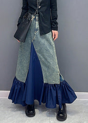 Chic Blue High Waist Pockets Patchwork Denim Skirts