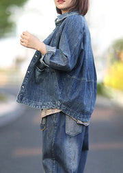 Chic Blue Peter Pan Collar Patchwork Denim Coats Spring