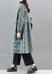 Chic Blue Ruffled Lace Patchwork Warm Fleece Coat Fall