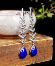 Chic Blue Sterling Silver Inlaid Gem Stone Zircon Drop Earrings