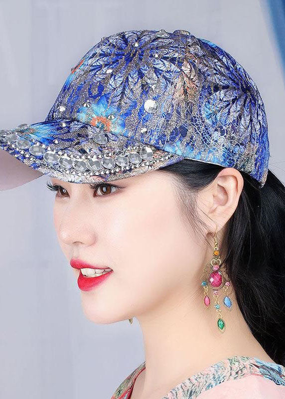 Chic Blue Zircon Print Patchwork Cotton Baseball Cap Hat