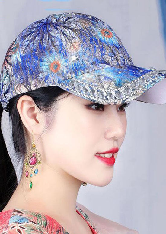 Chic Blue Zircon Print Patchwork Cotton Baseball Cap Hat