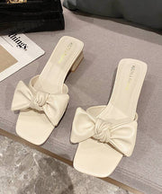 Chic Bow Splicing Chunky Yellow Faux Leather Slide Sandals