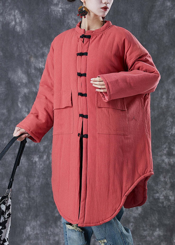 Chic Brick Red Oversized Pockets Fine Cotton Filled Women Witner Coats