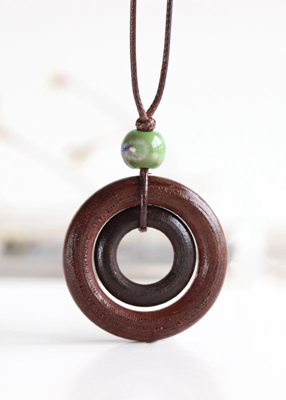 Chic Brown Cicle Gem Stone Little Circle Pendant Necklace