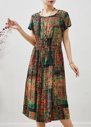 Chic Brown Cinched Print Cotton Maxi Dresses Summer