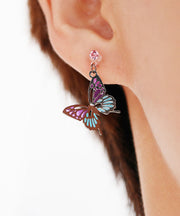 Chic Butterfly Metal Asymmetrical Design Crystal Drop Earrings