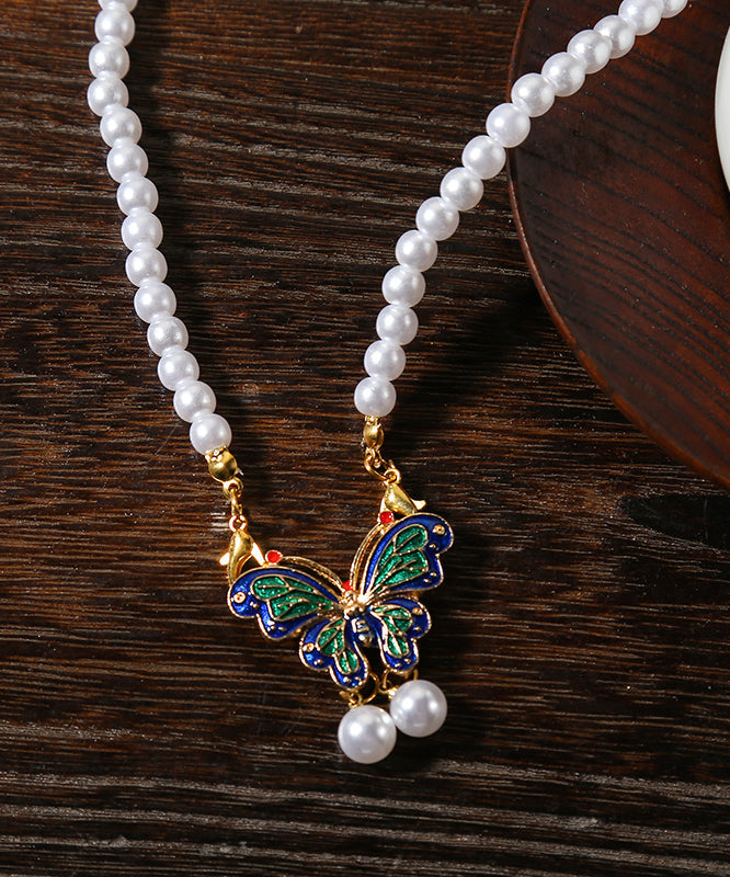 Chic Butterfly Patchwork White Pearl Necklace