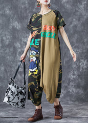 Chic Camouflage Oversized Patchwork Appliques Cotton Jumpsuits Summer