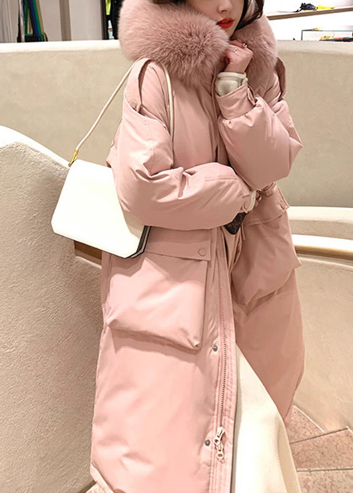 Chic Caramel Hooded Pockets Fur Collar Duck Down Coats Winter