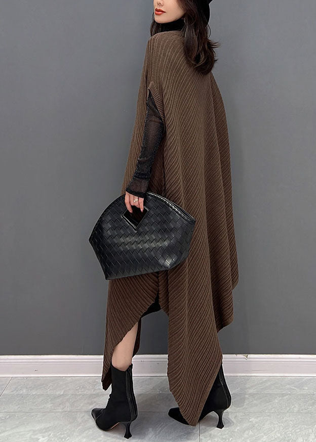 Chic Chocolate Asymmetrical Design Wrinkled Cotton Holiday Dress Fall