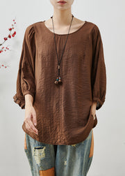 Chic Chocolate Ruffles Cotton Loose Tops Batwing Sleeve