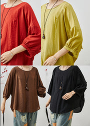 Chic Chocolate Ruffles Cotton Loose Tops Batwing Sleeve