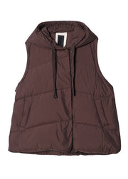 Chic Coffee Drawstring Duck Down Hooded Waistcoat Winter