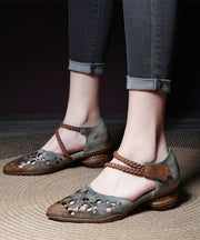 Chic Coffee Hollow Out Buckle Strap Chunky Sandals