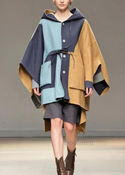 Chic Colorblock Asymmetrical Patchwork Cotton Hooded Trench Spring